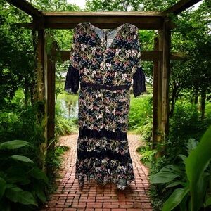 New York & Company Floral & Lace Midi Dress - Black and Multicolor - NWT - M